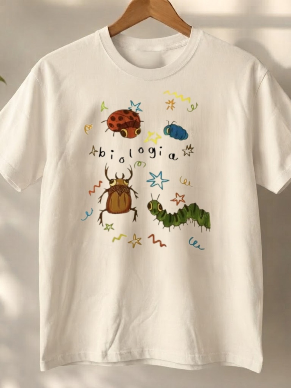 Gildan White Short Sleeve Tee with Colorful Insect Graphic